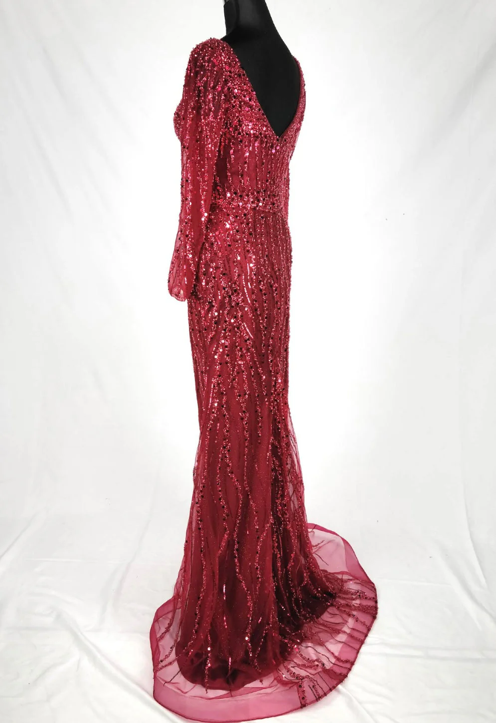 Chicas C353 Evening Red Sweetheart Long High-Slit Fabric Dress - Image 2