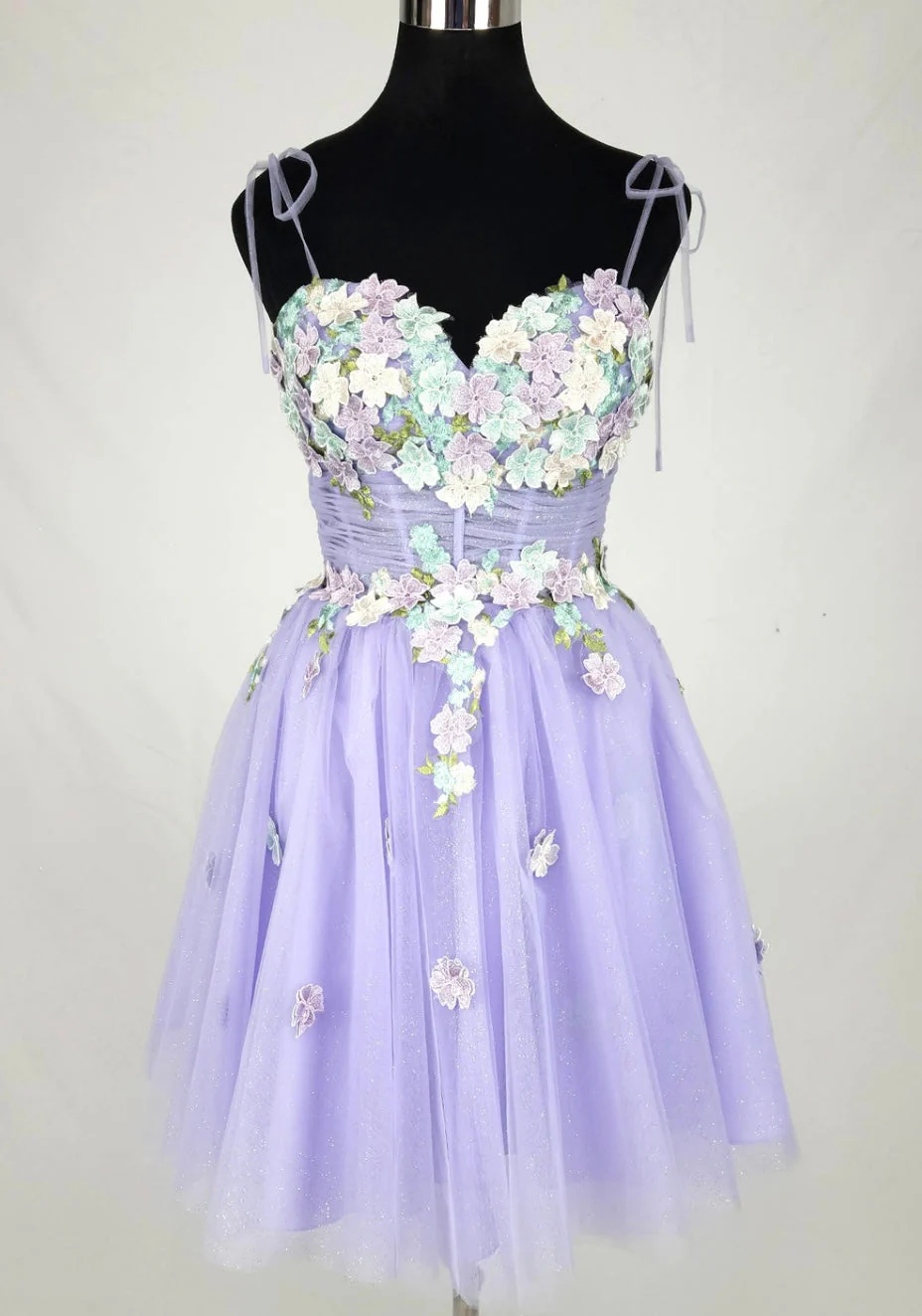 Chicas C354 Printed Glitter Ivory Sweetheart Floral Short Tulle Dress