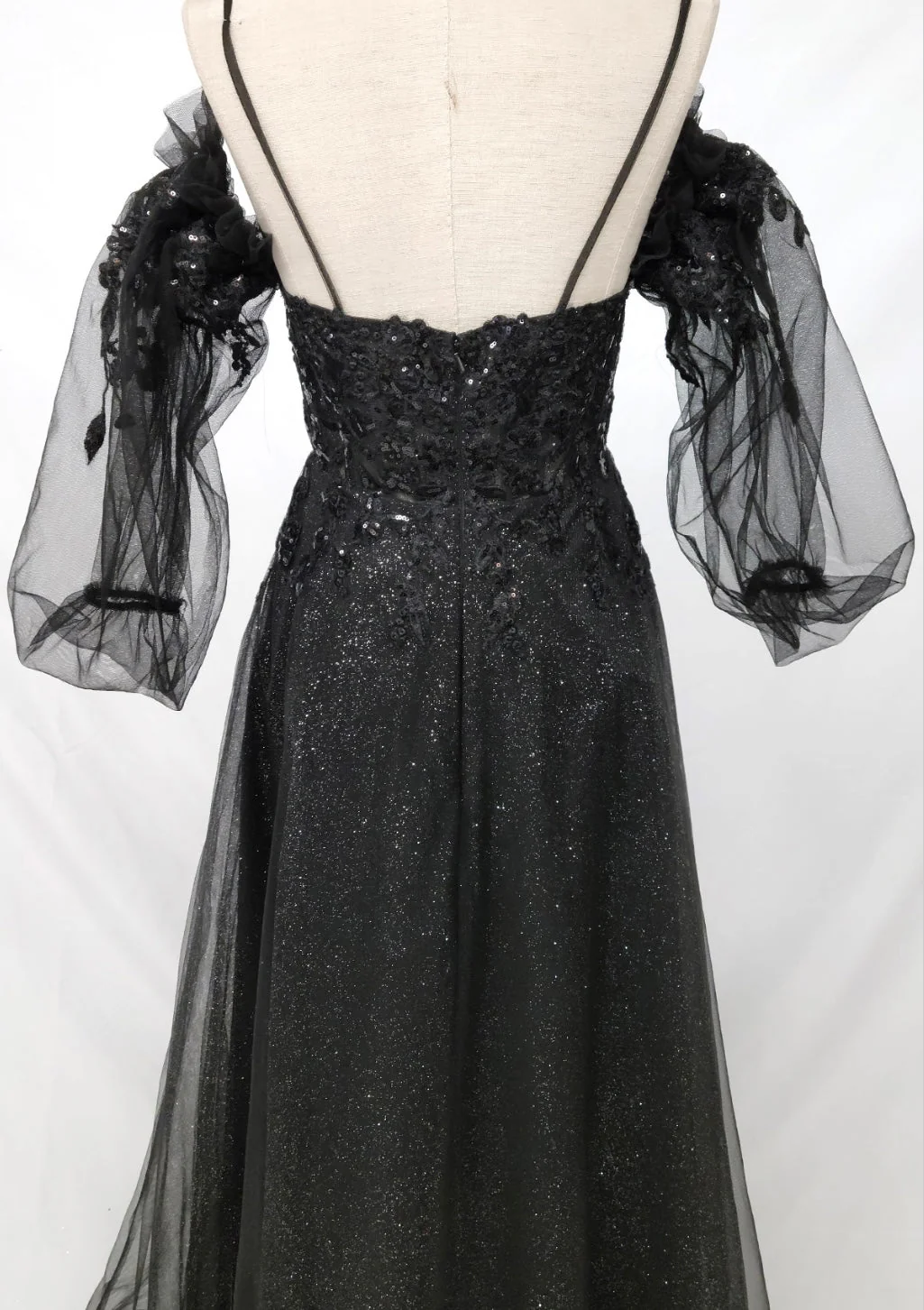 Chicas C358 Modern Printed Prom Black A-Line Spaghetti-Strap Tulle Dress - Image 2