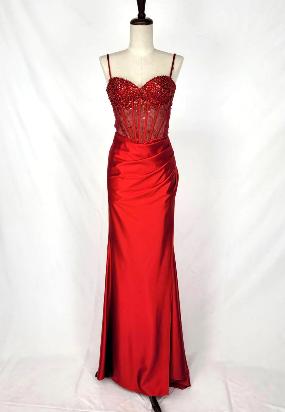 Chicas C361 Elegant Evening Black Spaghetti-Strap Floor-Length Corset Satin Dress - Image 3