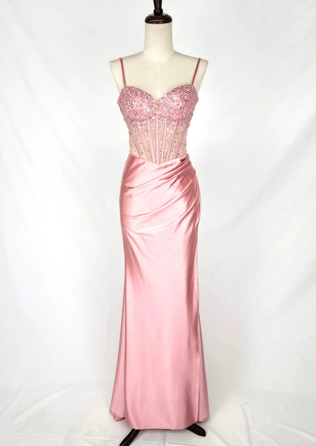Chicas C361 Elegant Evening Black Spaghetti-Strap Floor-Length Corset Satin Dress - Image 4