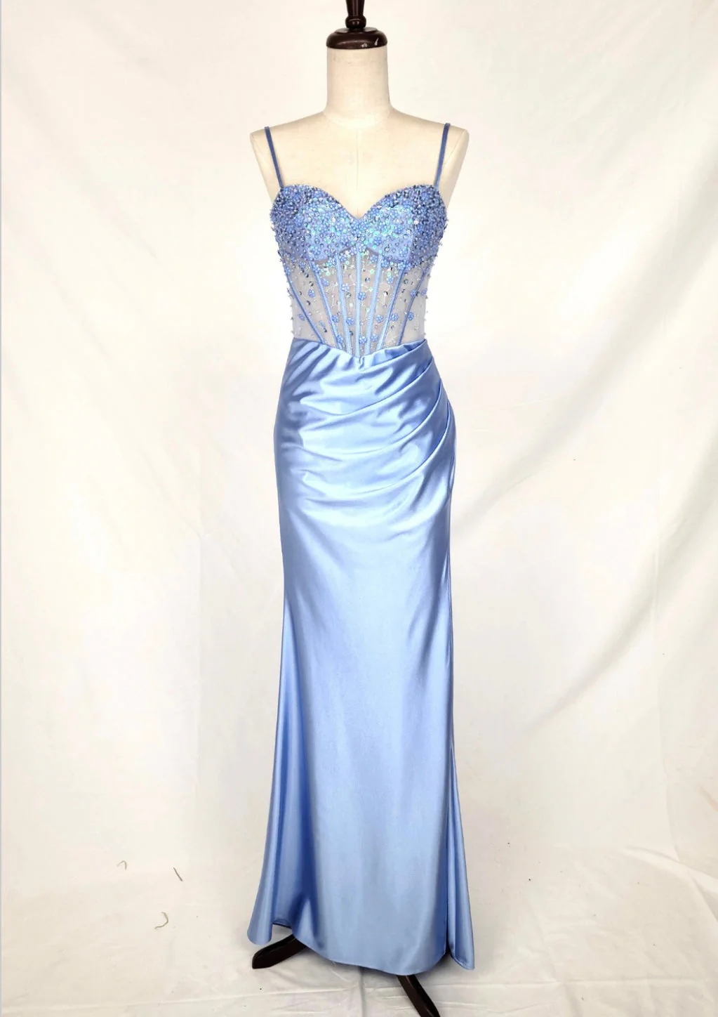 Chicas C361 Elegant Evening Black Spaghetti-Strap Floor-Length Corset Satin Dress - Image 5