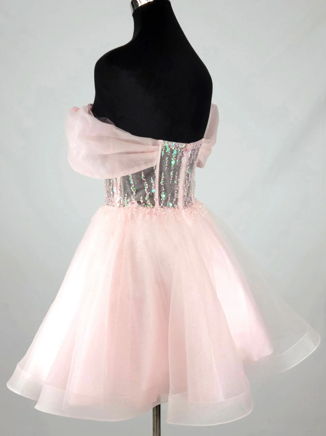 Chicas C363 Cocktail Pink Sweetheart Short Corset Beaded Organza Dress - Image 2