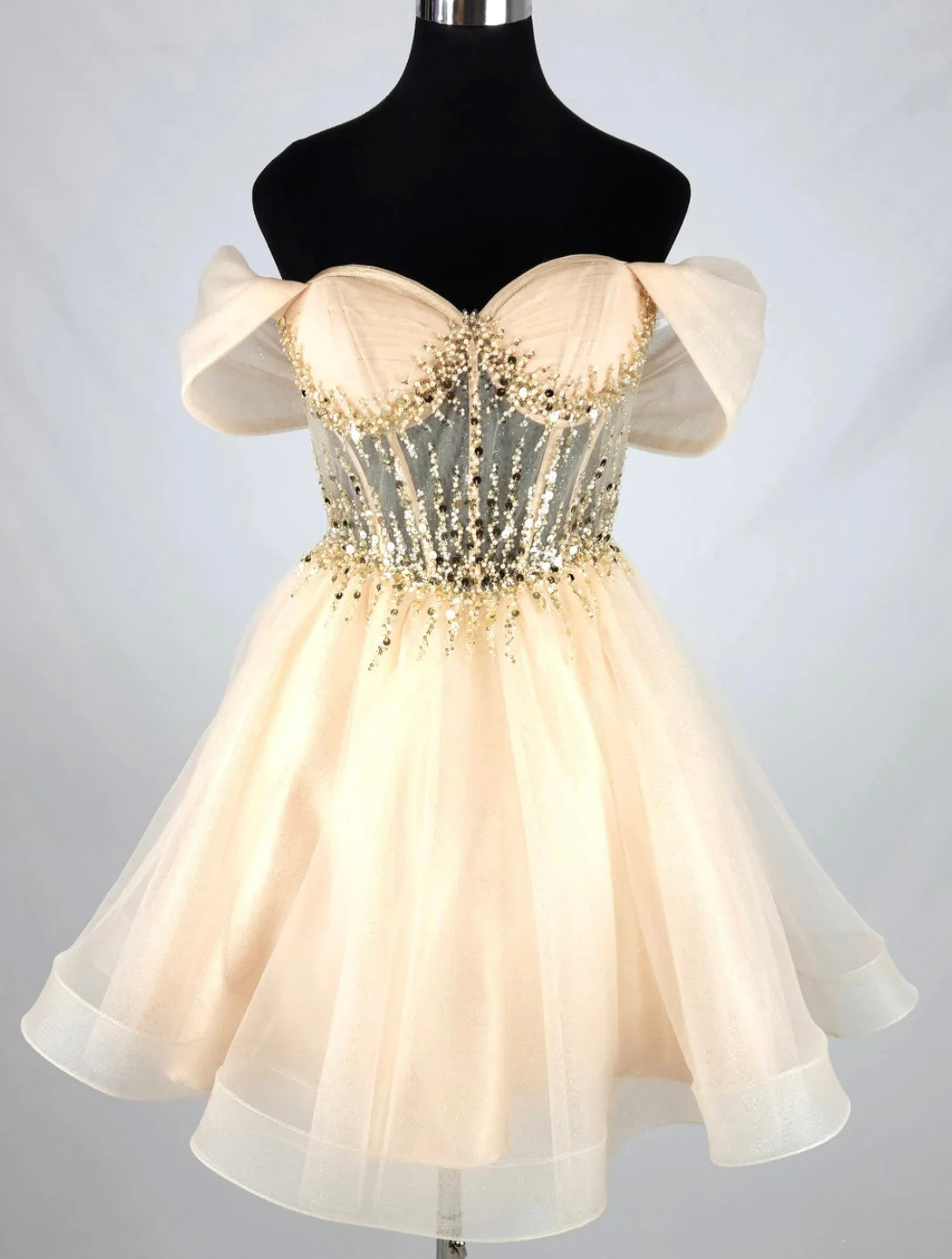 Chicas C363 Cocktail Pink Sweetheart Short Corset Beaded Organza Dress - Image 3