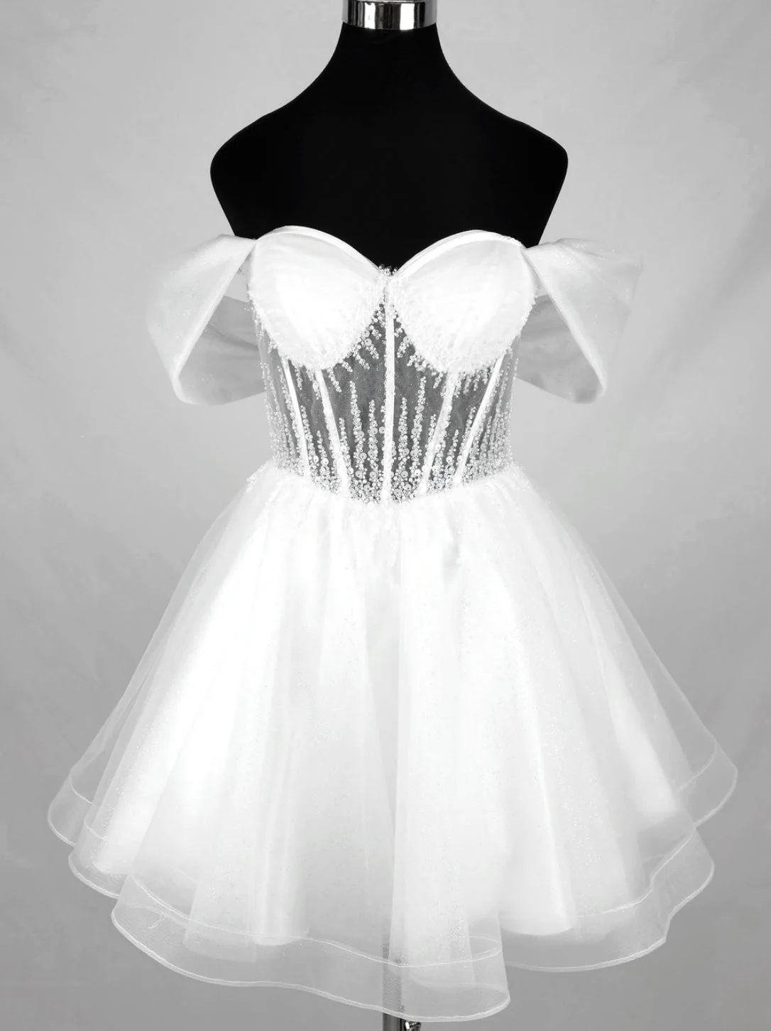 Chicas C363 Cocktail Pink Sweetheart Short Corset Beaded Organza Dress - Image 5