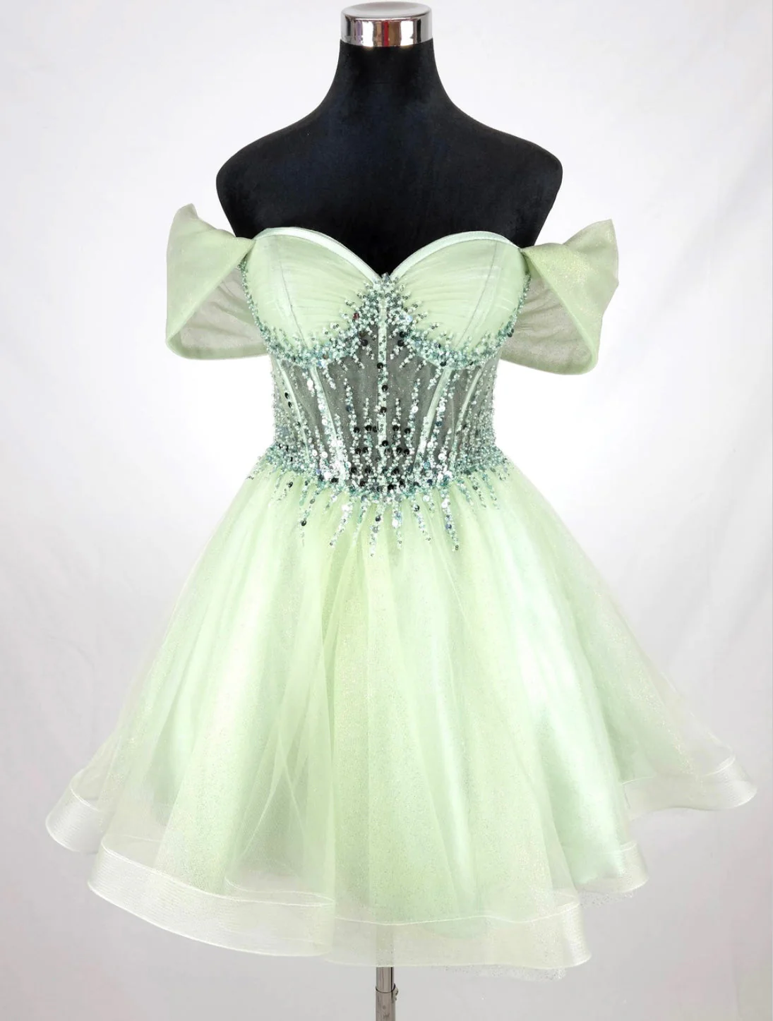 Chicas C363 Cocktail Pink Sweetheart Short Corset Beaded Organza Dress - Image 6