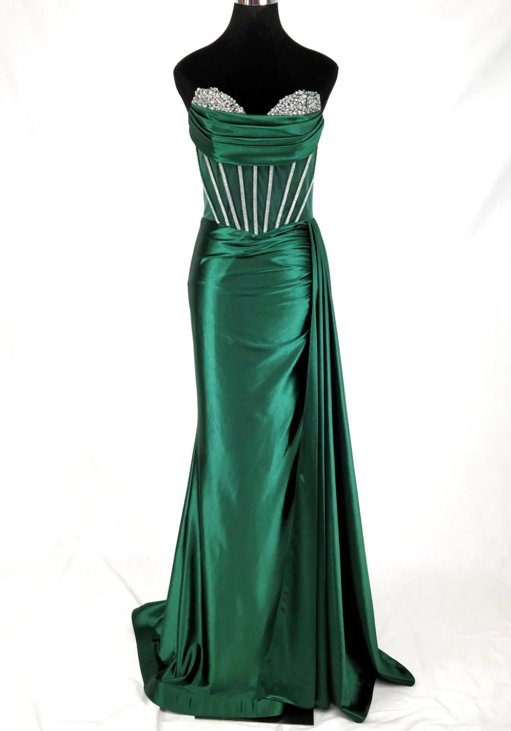Chicas C367 Elegant Evening Black Strapless Floor-Length Corset Satin Dress - Image 4