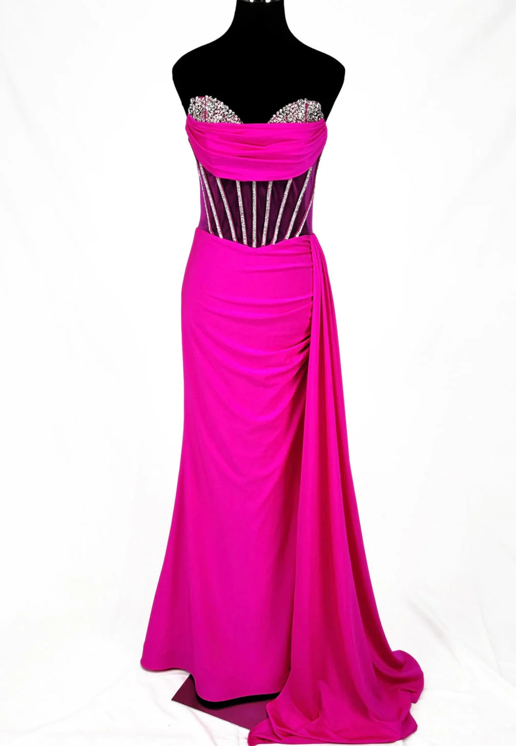 Chicas C367 Elegant Evening Black Strapless Floor-Length Corset Satin Dress - Image 5
