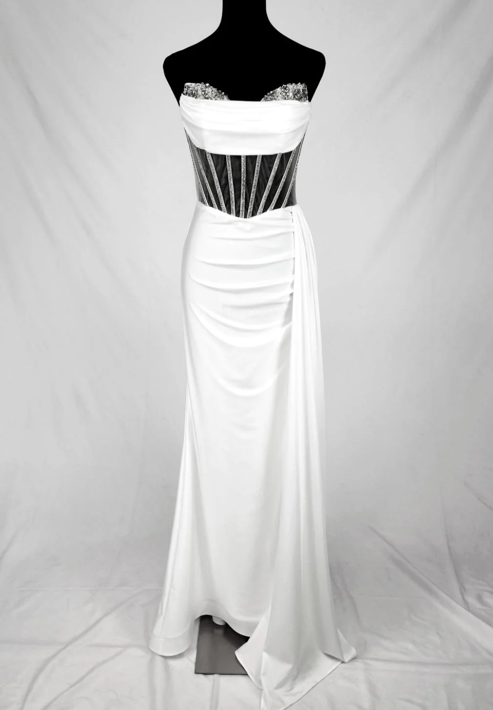 Chicas C367 Elegant Evening Black Strapless Floor-Length Corset Satin Dress - Image 6