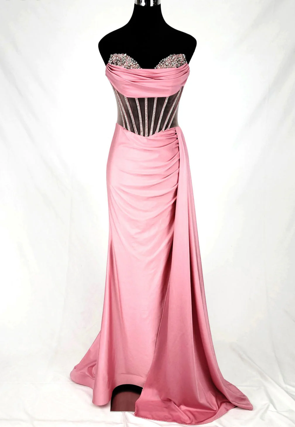 Chicas C367 Elegant Evening Black Strapless Floor-Length Corset Satin Dress - Image 7