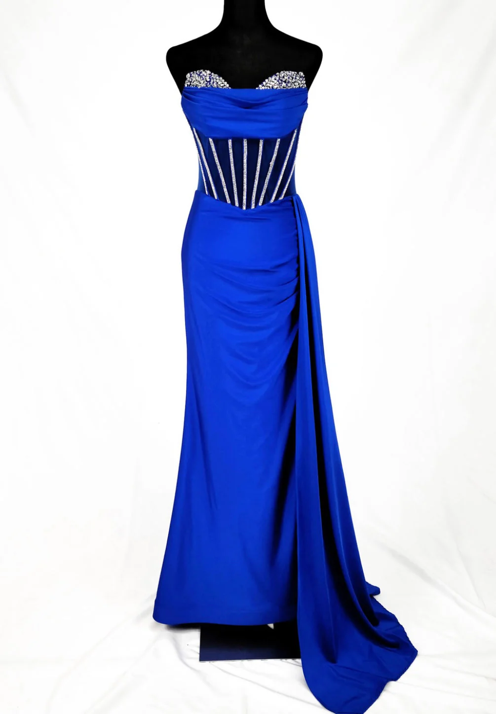 Chicas C367 Elegant Evening Black Strapless Floor-Length Corset Satin Dress - Image 8
