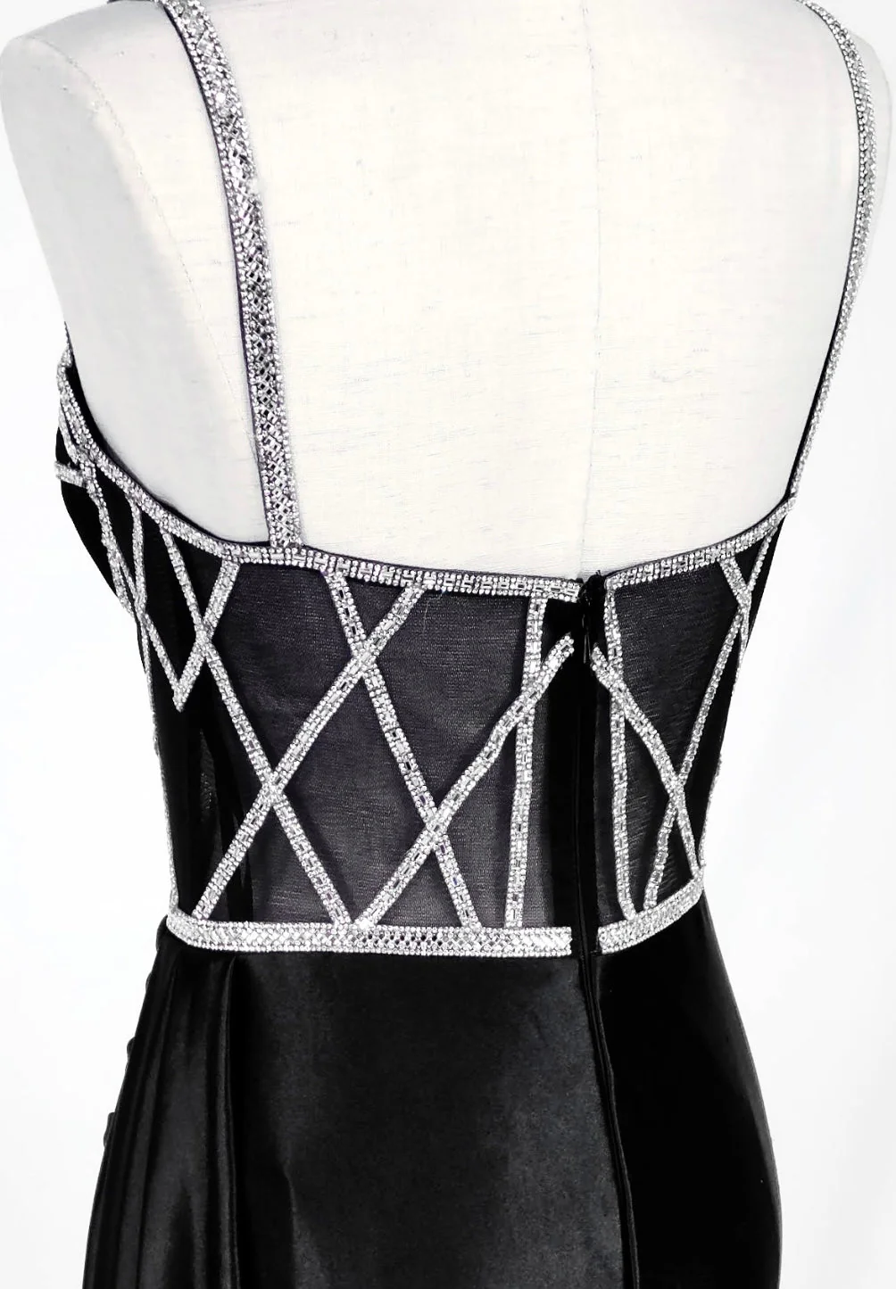 Chicas C368 Glam Evening Black Sweetheart Floor-Length Corset Satin Dress - Image 2