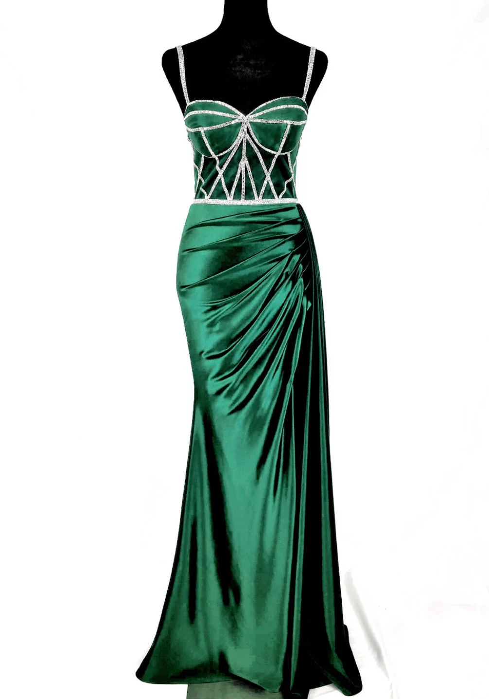 Chicas C368 Glam Evening Black Sweetheart Floor-Length Corset Satin Dress - Image 3