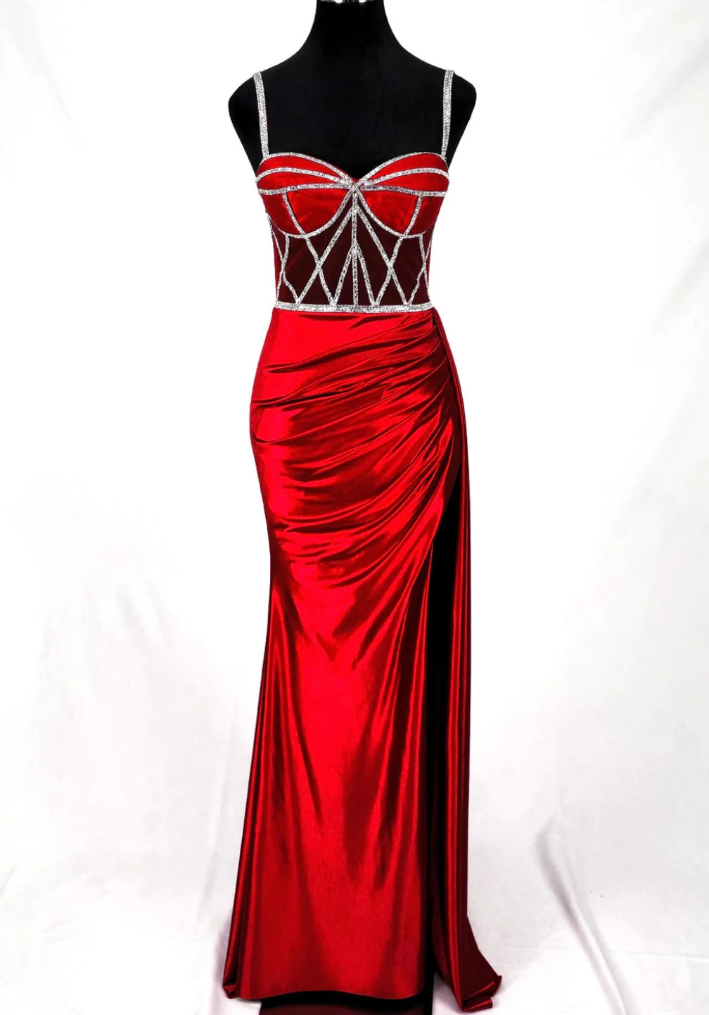 Chicas C368 Glam Evening Black Sweetheart Floor-Length Corset Satin Dress - Image 5