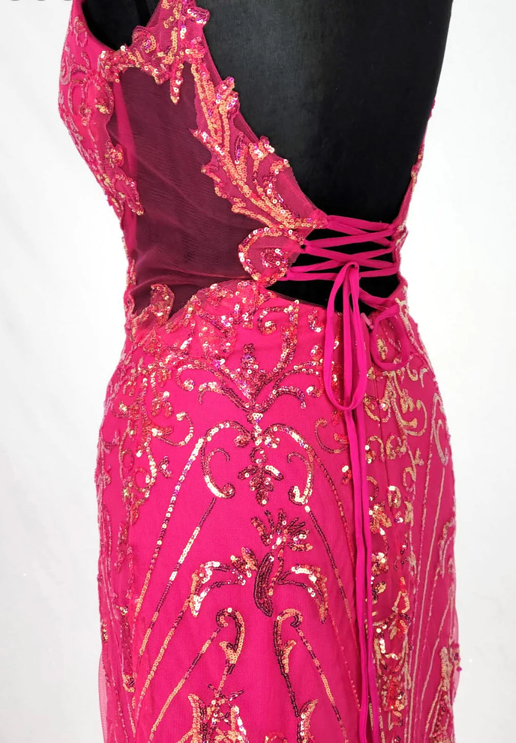 Chicas C369 Modern Evening Gold Illusion Floor-Length High-Slit Fabric Dress - Image 2