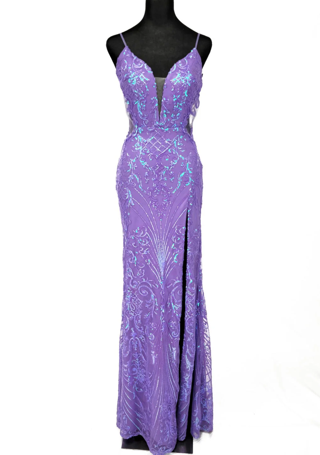 Chicas C369 Modern Evening Gold Illusion Floor-Length High-Slit Fabric Dress - Image 3