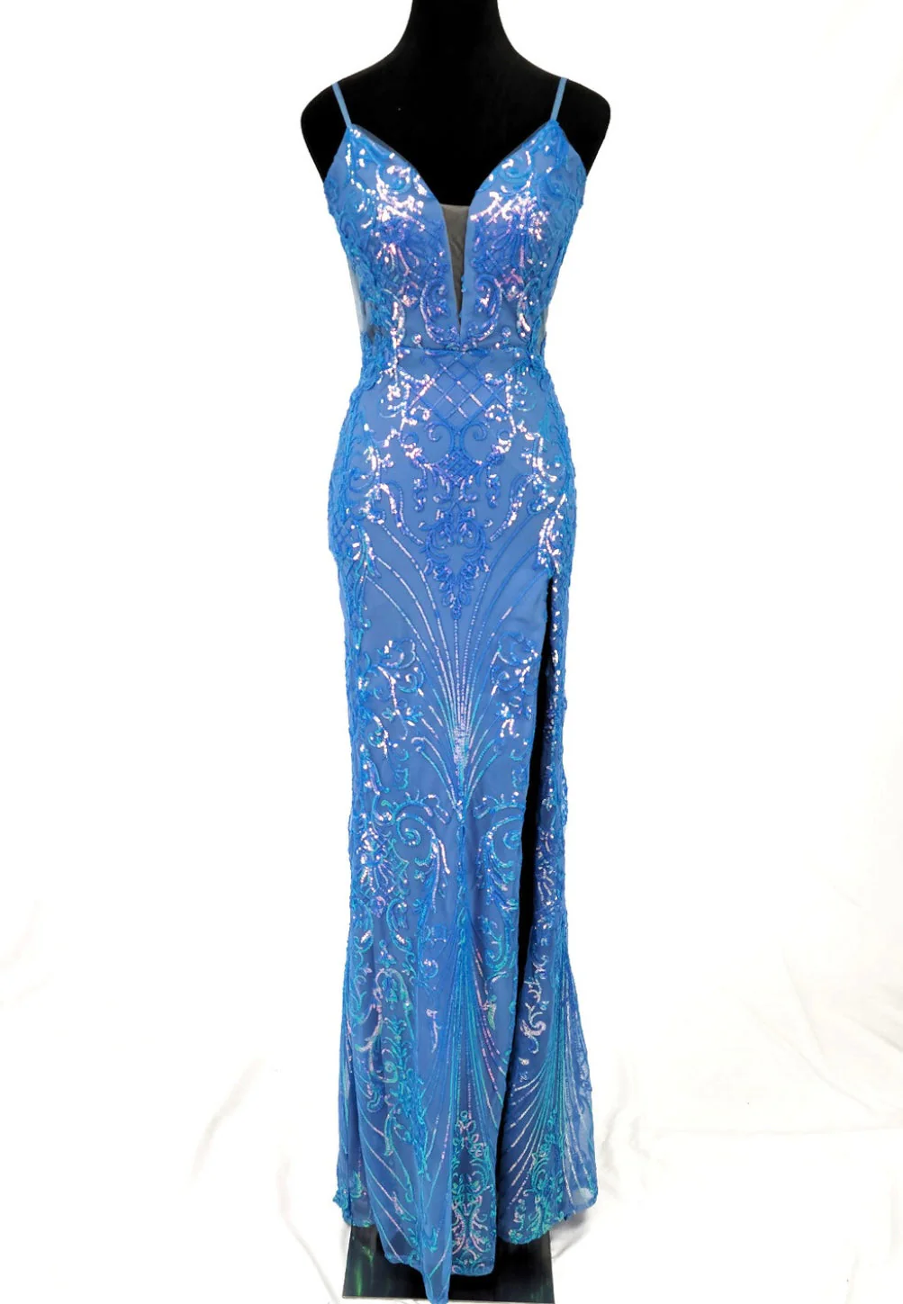 Chicas C369 Modern Evening Gold Illusion Floor-Length High-Slit Fabric Dress - Image 4
