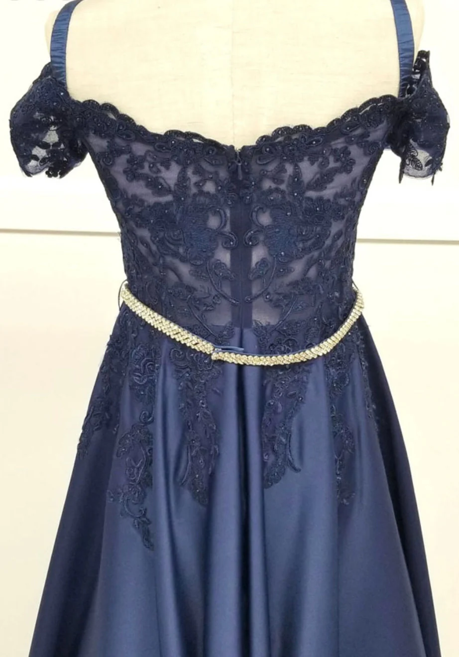Chicas C7071 Elegant Formal Navy Floor-Length Beaded Embroidered Satin Dress - Image 2