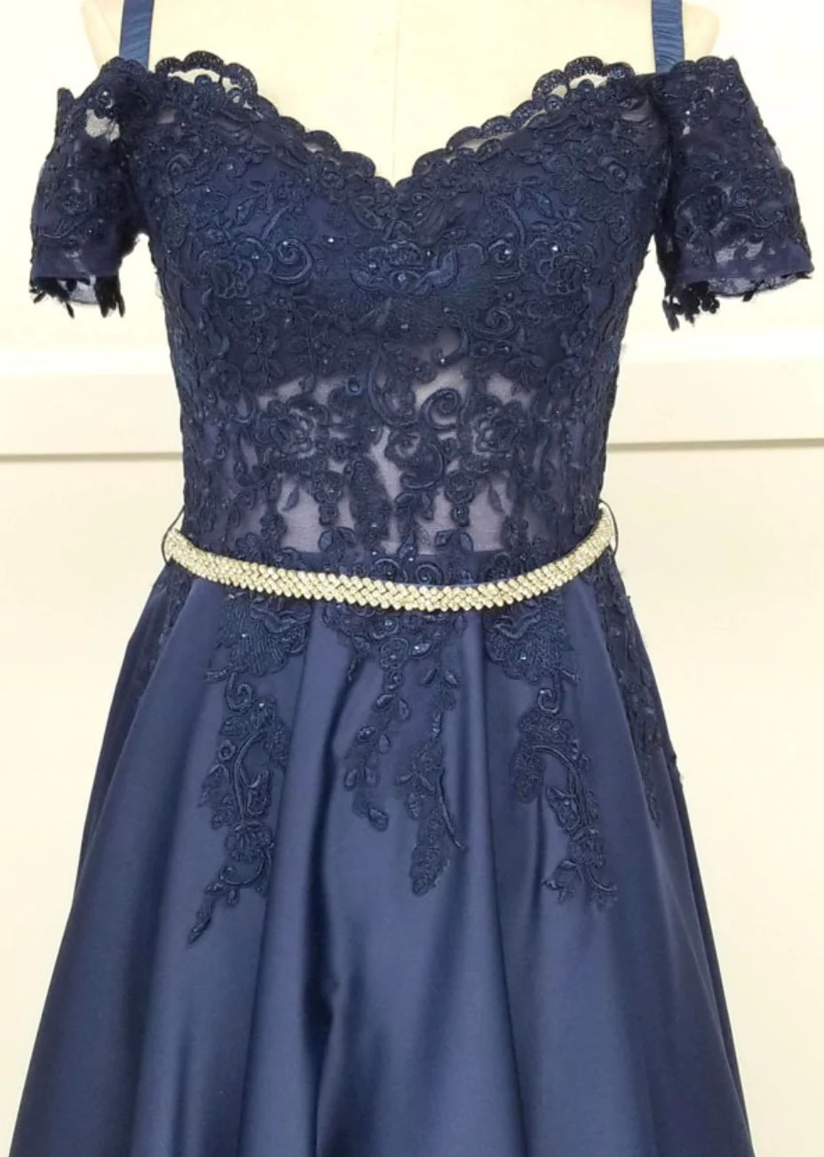 Chicas C7071 Elegant Formal Navy Floor-Length Beaded Embroidered Satin Dress - Image 4