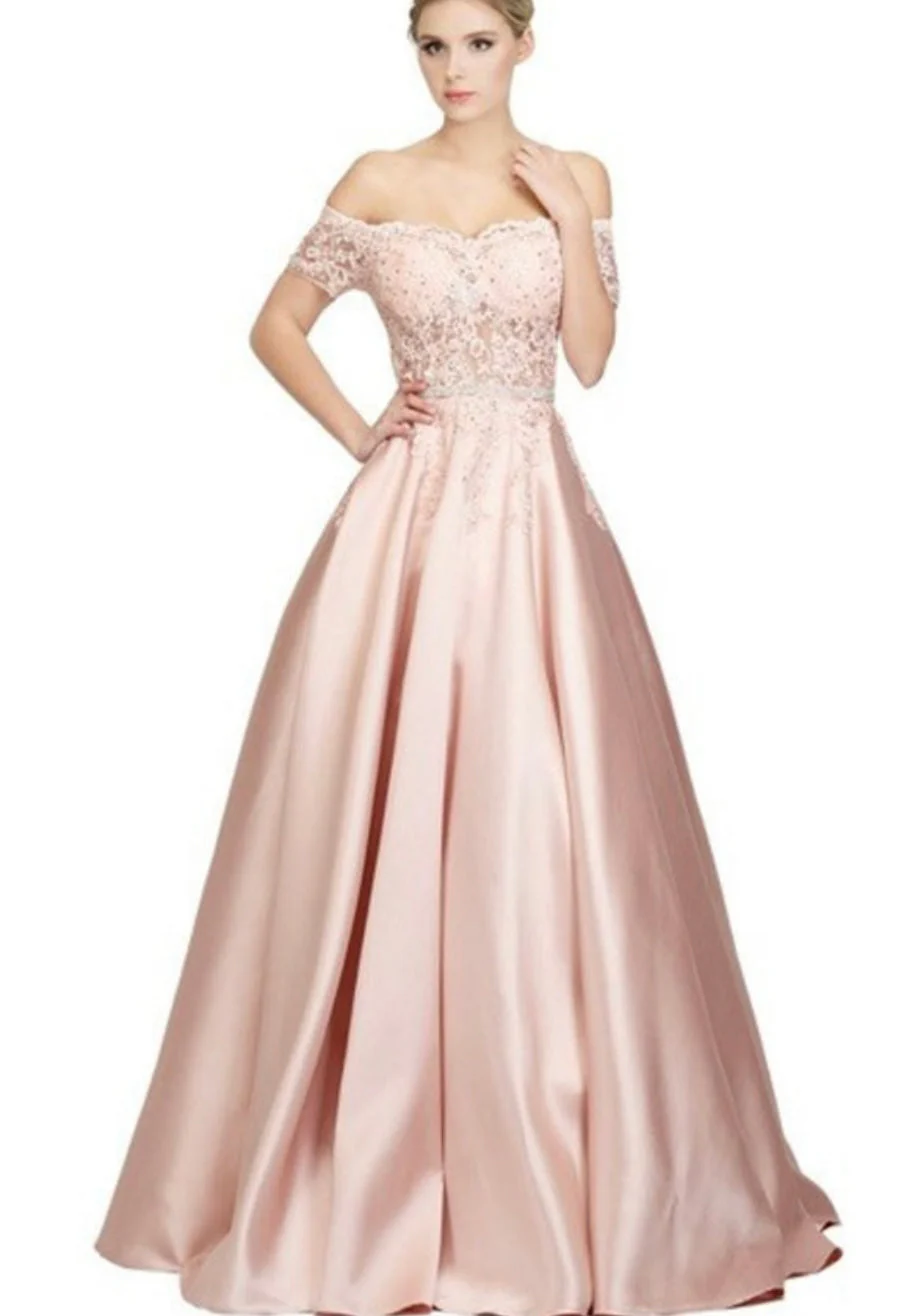 Chicas C7071 Elegant Formal Navy Floor-Length Beaded Embroidered Satin Dress - Image 5