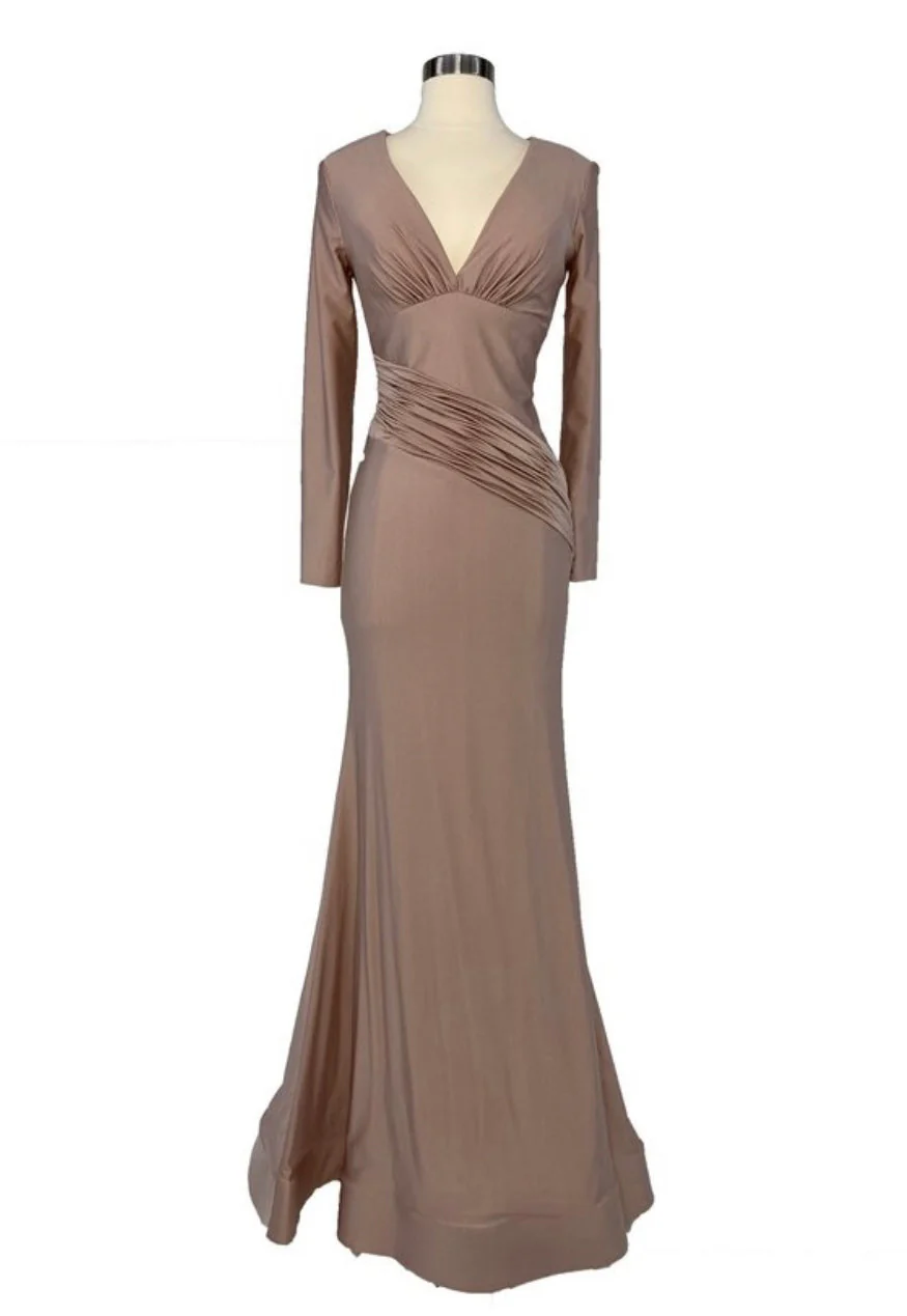 Chicas C7524 Elegant Formal Long Pleated Style Fabric Dress