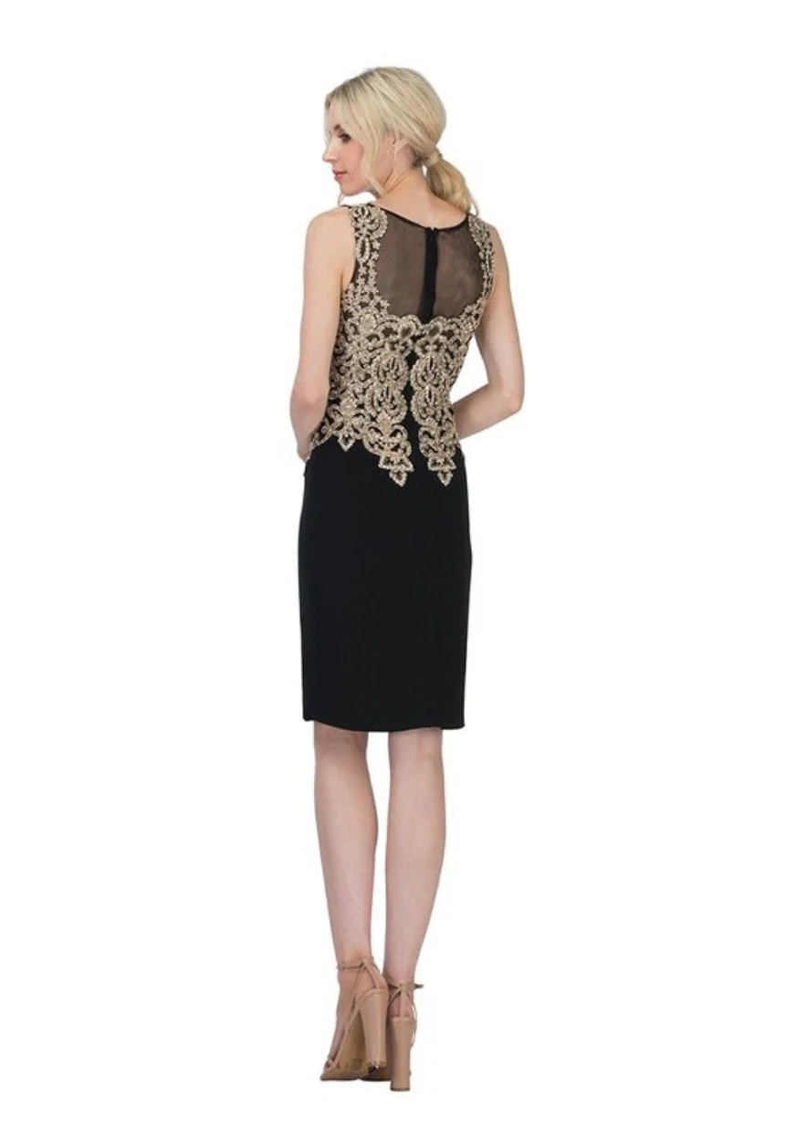Chicas C7532 Cocktail Black Sheath Illusion Embroidered Fabric Dress - Image 2