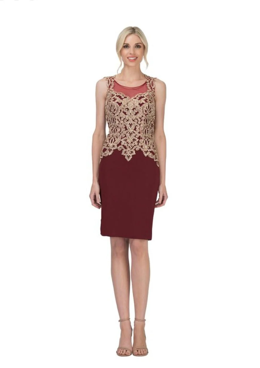 Chicas C7532 Cocktail Black Sheath Illusion Embroidered Fabric Dress - Image 3