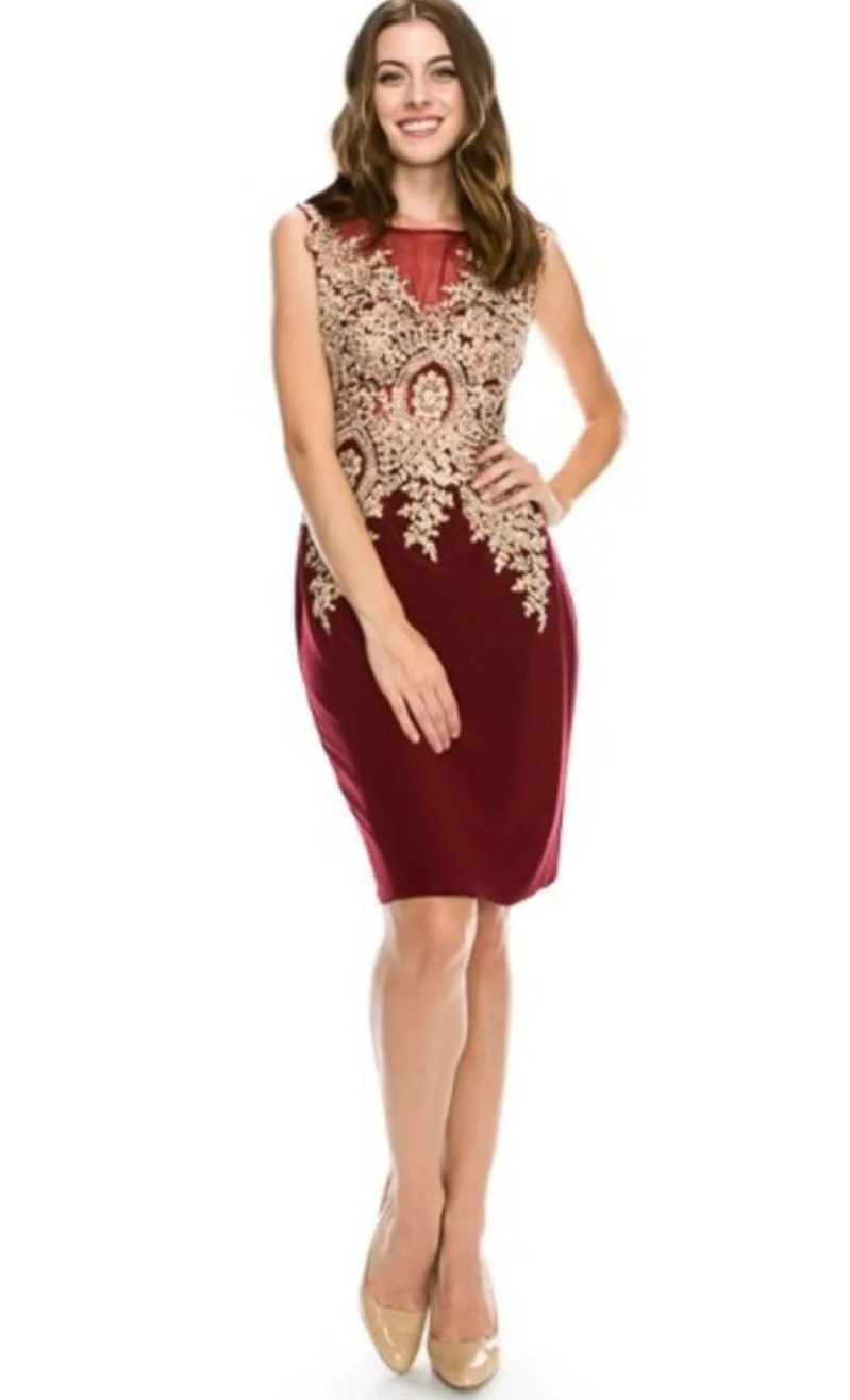 Chicas C7801 Cocktail Black Illusion Embroidered Appliqué Mesh Dress - Image 2