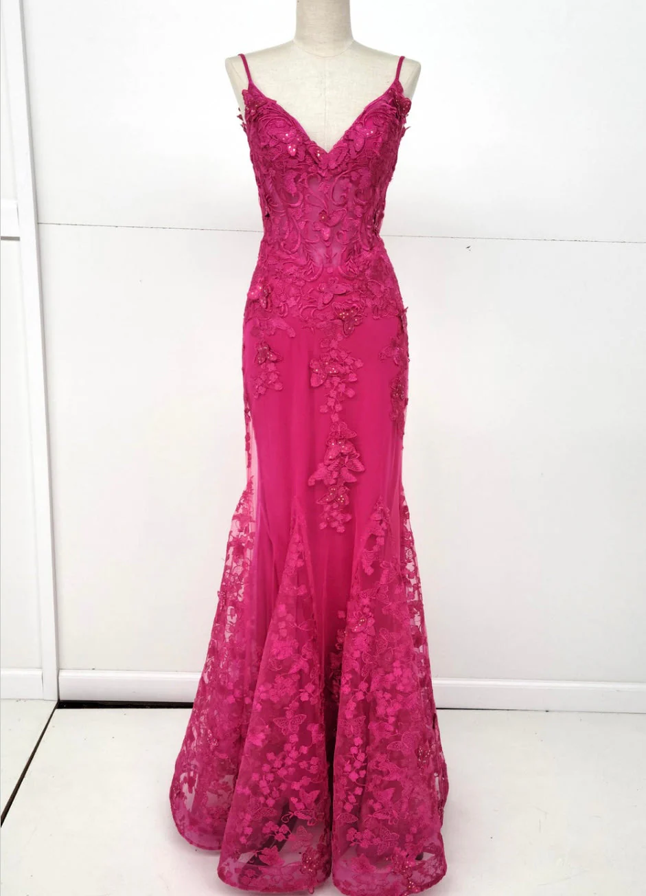 Chicas C816 Printed Prom Lilac Mermaid Spaghetti-Strap Butterfly Tulle Dress