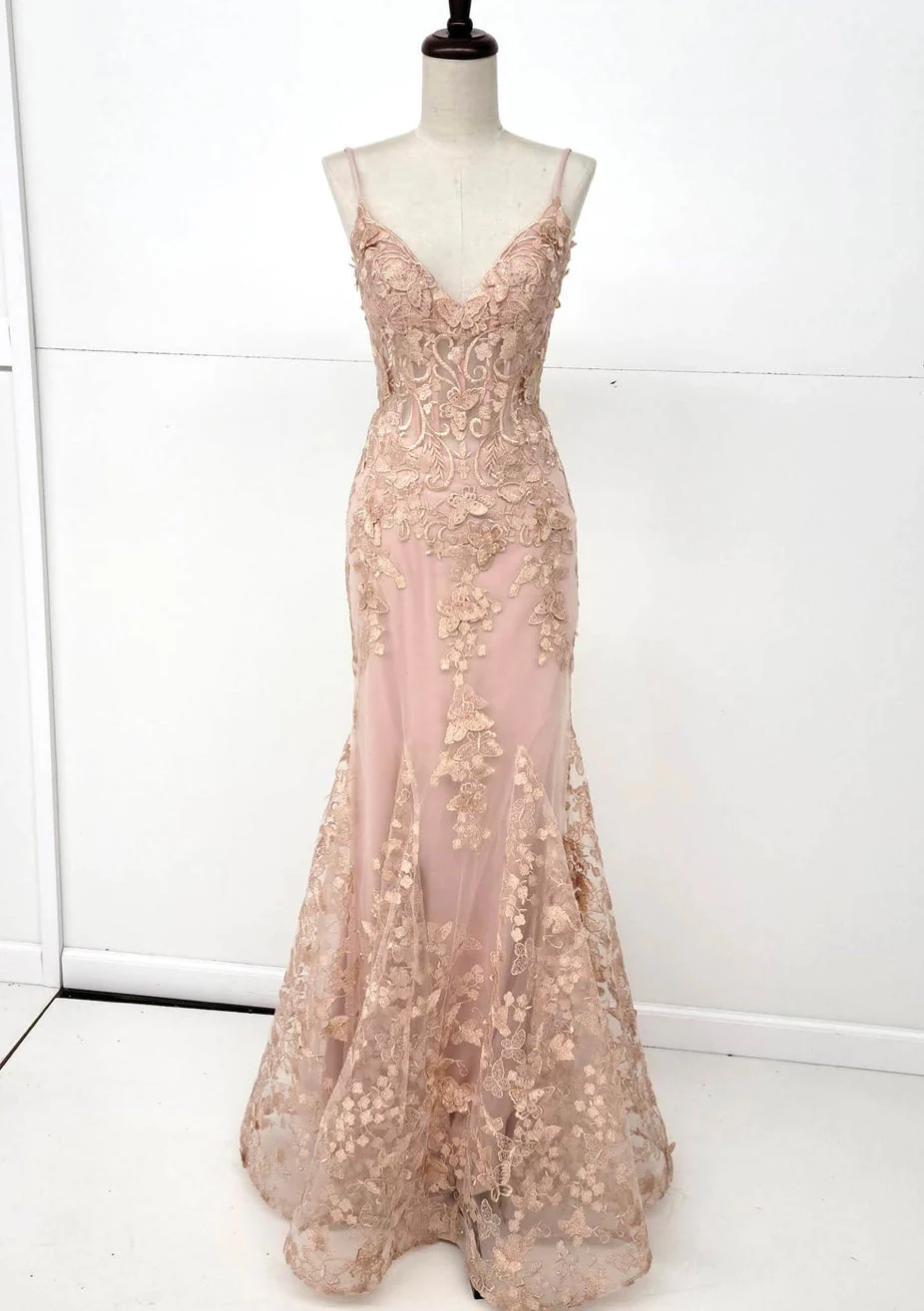 Chicas C816 Printed Prom Lilac Mermaid Spaghetti-Strap Butterfly Tulle Dress - Image 7