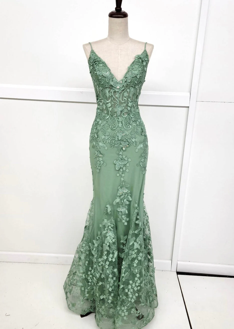 Chicas C816 Printed Prom Lilac Mermaid Spaghetti-Strap Butterfly Tulle Dress - Image 8