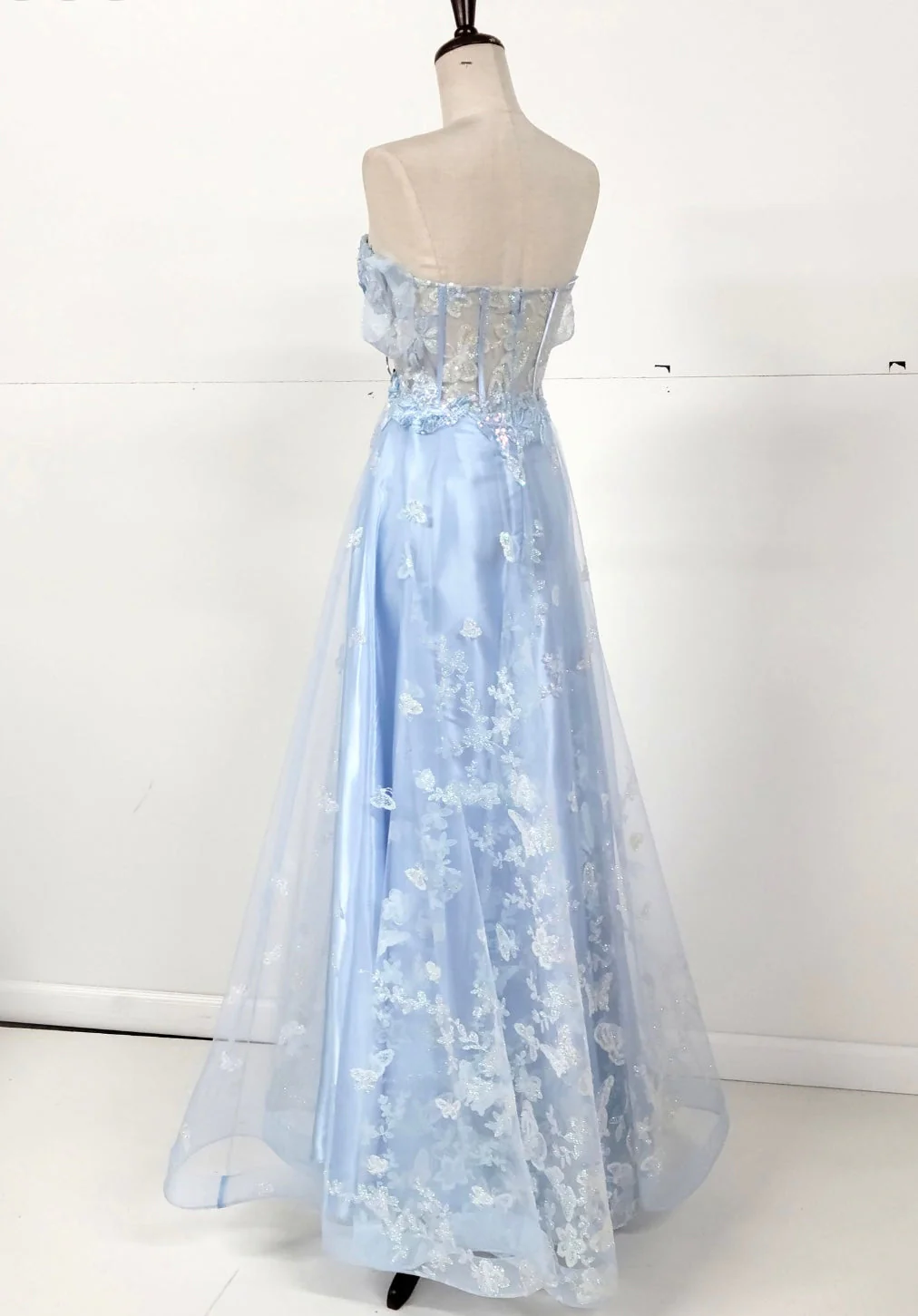 Chicas C822 Romantic Printed Prom Blue A-Line Butterfly Tulle Dress - Image 3