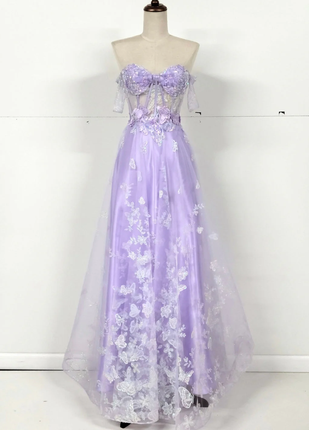 Chicas C822 Romantic Printed Prom Blue A-Line Butterfly Tulle Dress - Image 4