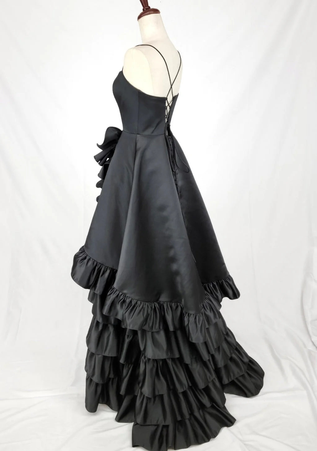 Chicas C826 Evening Black High-Low Spaghetti-Strap Satin Dress - Image 2