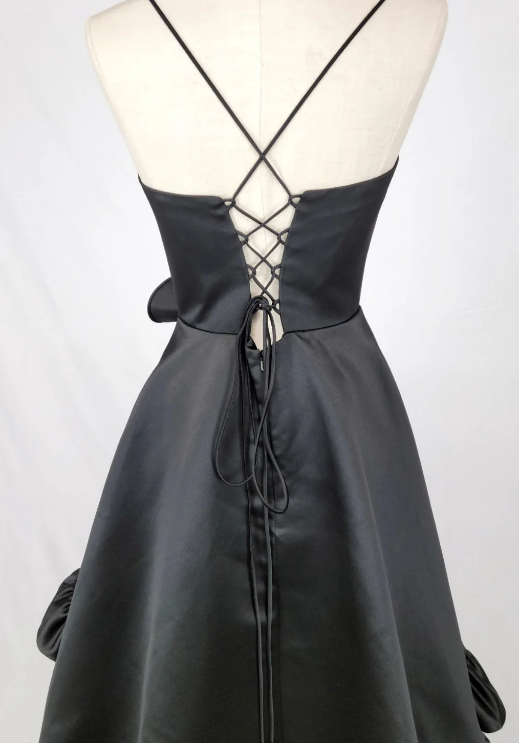 Chicas C826 Evening Black High-Low Spaghetti-Strap Satin Dress - Image 3