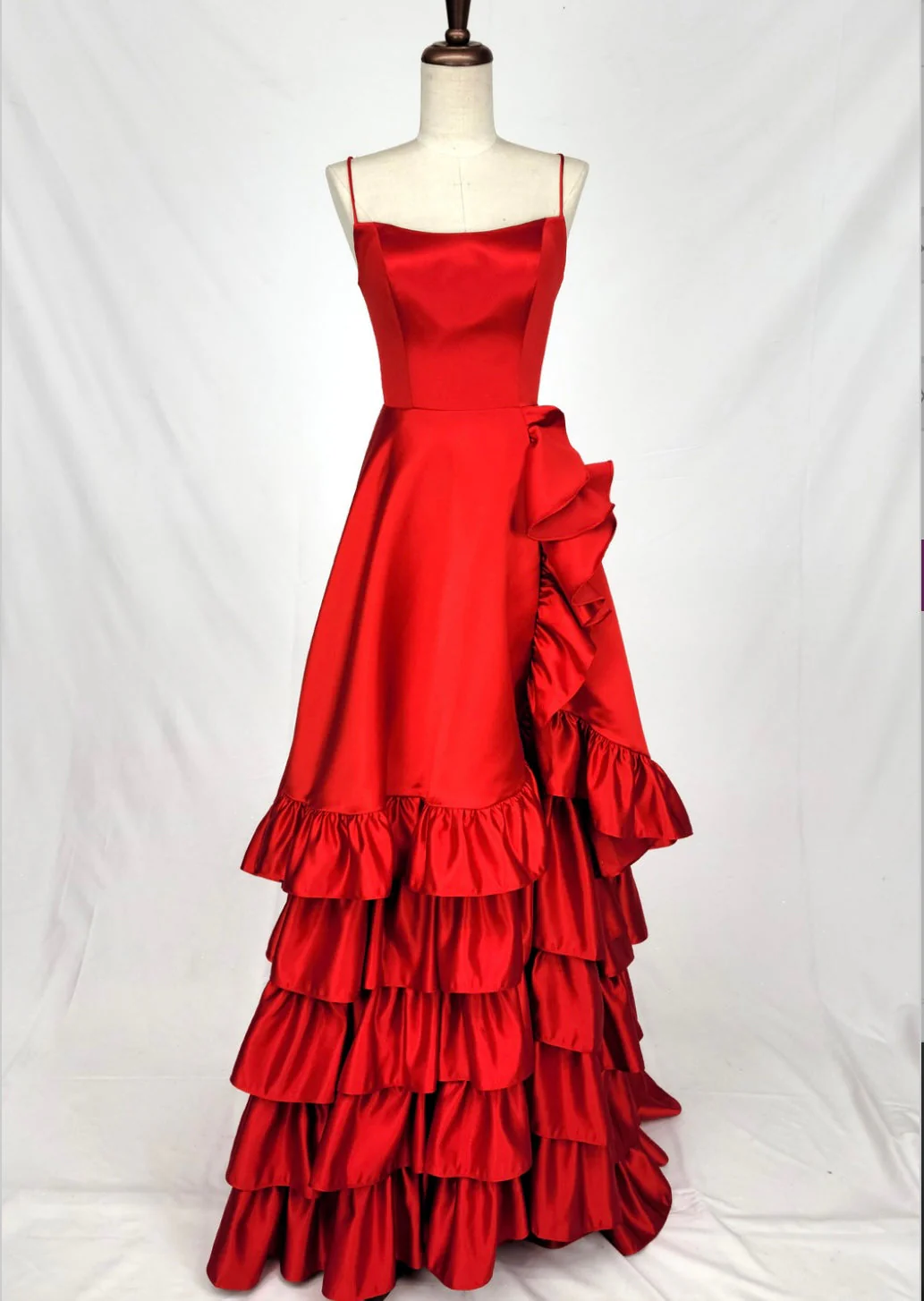 Chicas C826 Evening Black High-Low Spaghetti-Strap Satin Dress - Image 4