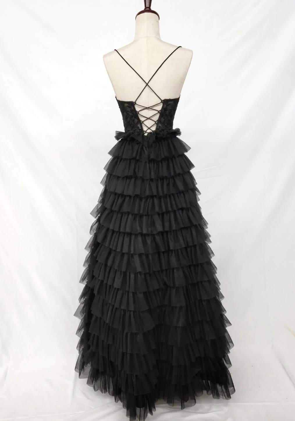 Chicas C833 Printed Evening Black Spaghetti-Strap Floral Tulle Dress - Image 2