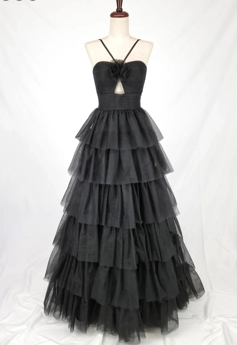 Chicas C837 Romantic Printed Evening Black Sweetheart Floral Tulle Dress