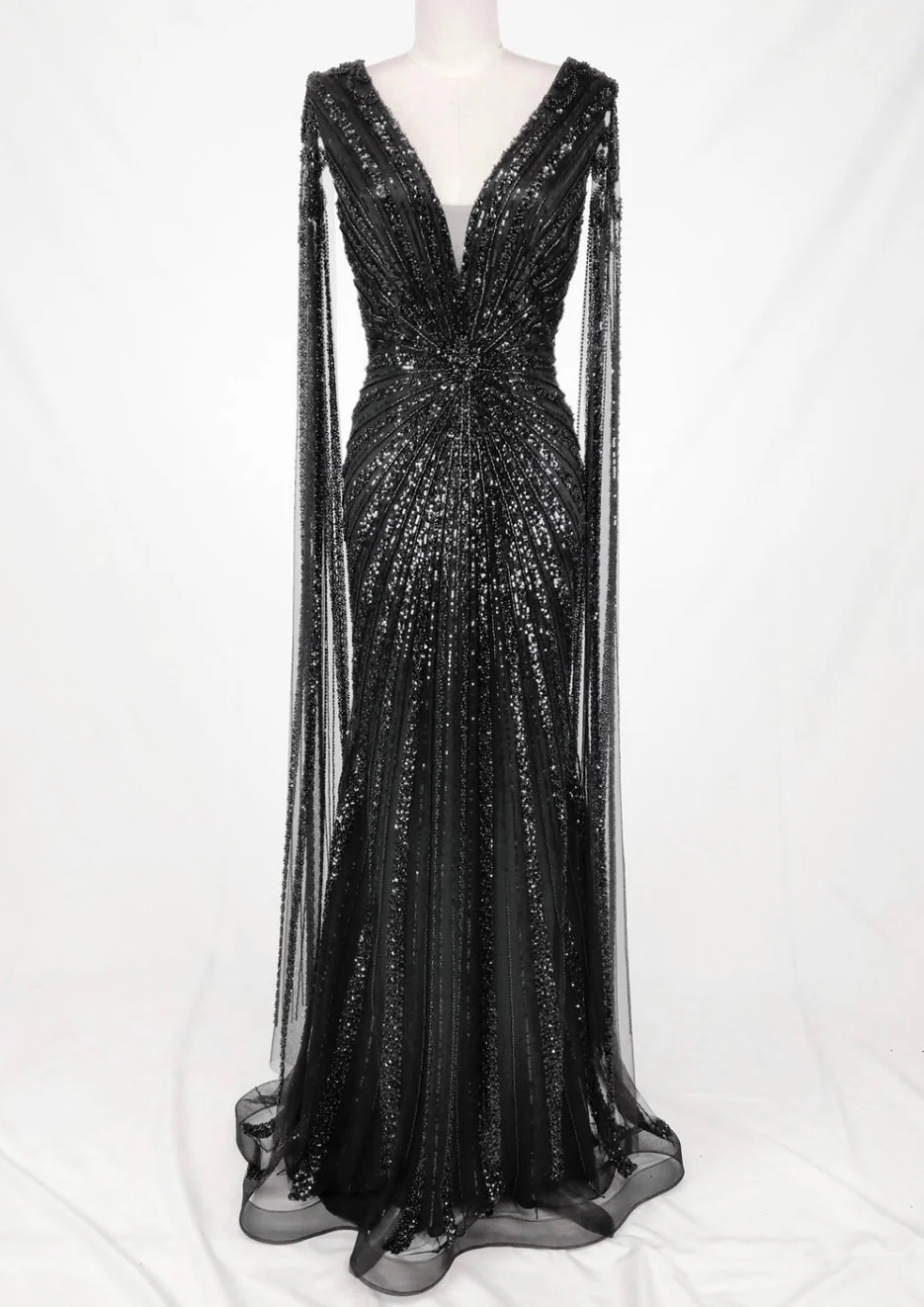 Chicas C840 Evening Black Floor-Length Sequin Shimmer Fabric Dress