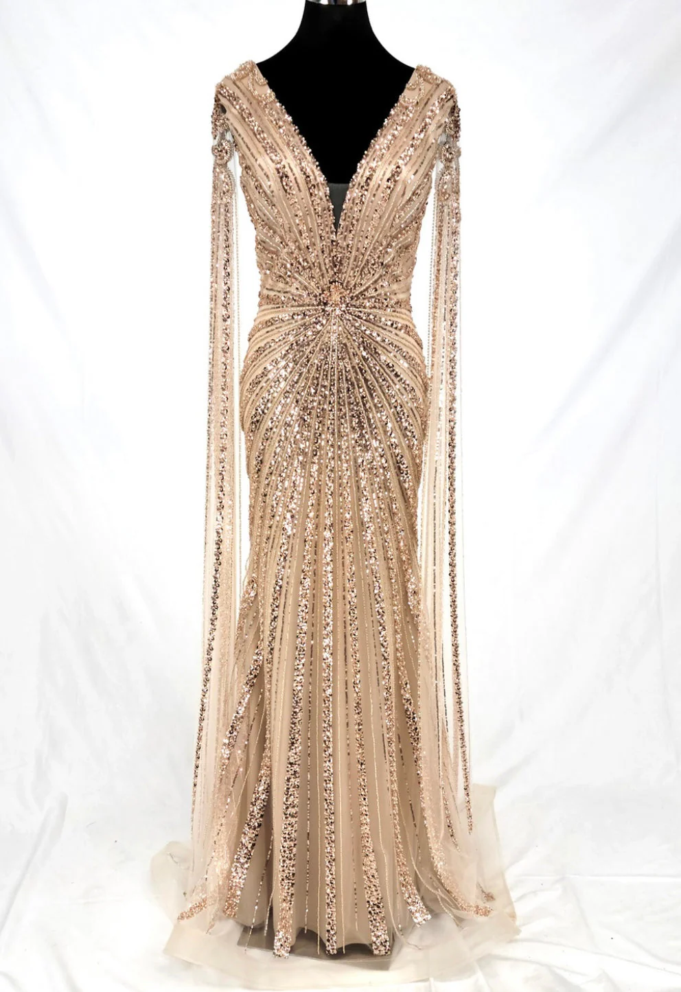 Chicas C840 Evening Black Floor-Length Sequin Shimmer Fabric Dress - Image 3