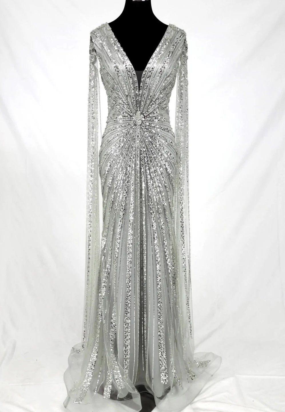 Chicas C840 Evening Black Floor-Length Sequin Shimmer Fabric Dress - Image 4