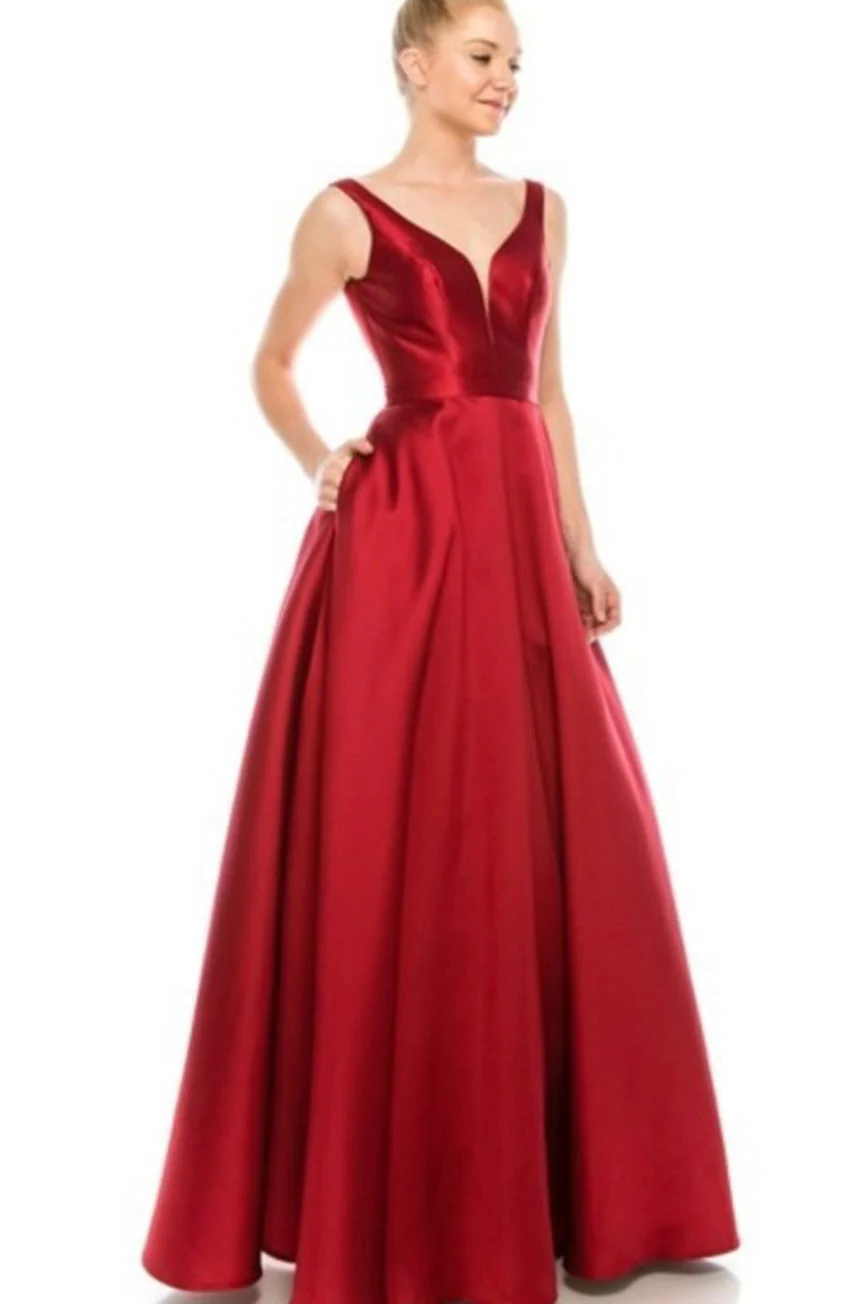 Chicas C9188 Elegant Prom BallDress Pocket Strappy Style Satin Dress