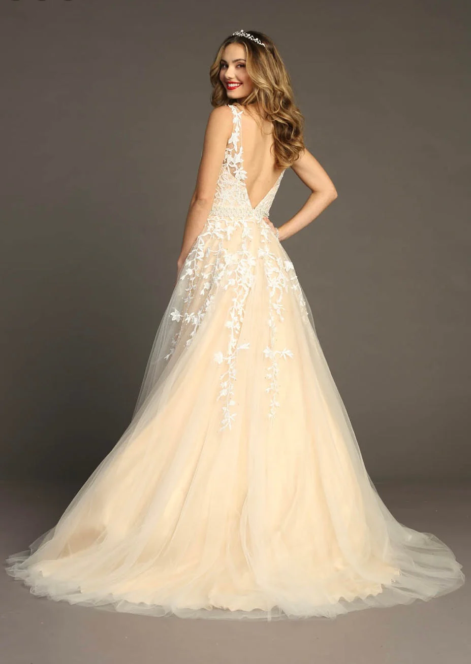 Chicas AN1102 Elegant Printed Formal Ivory A-Line Illusion Tulle Dress - Image 6