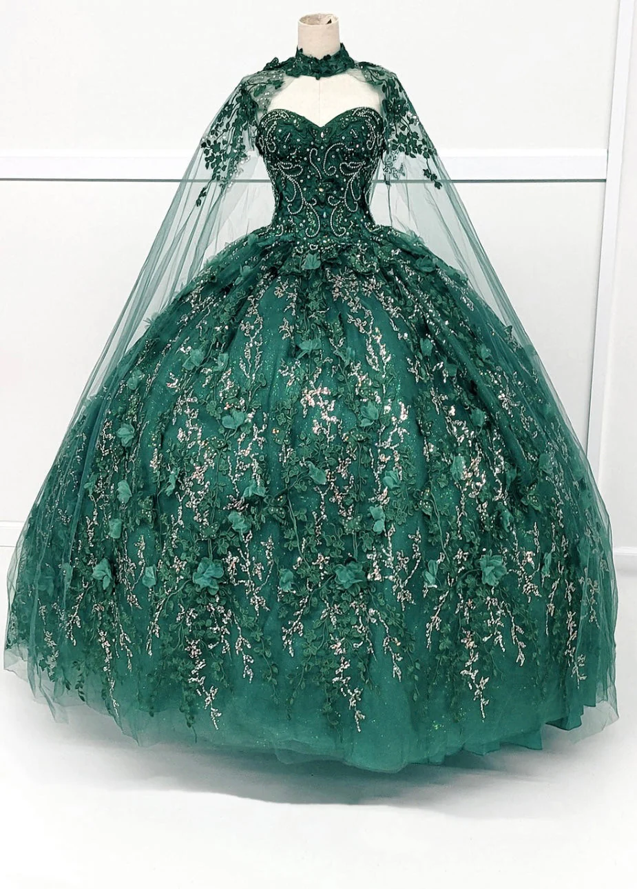 Chicas HF3067 Printed Quinceañera Royal BallDress Floral Floor-Length Tulle Dress - Image 4