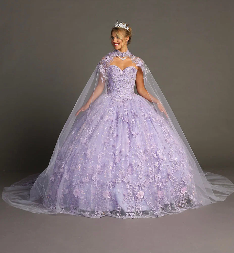 Chicas HF3067 Printed Quinceañera Royal BallDress Floral Floor-Length Tulle Dress - Image 5