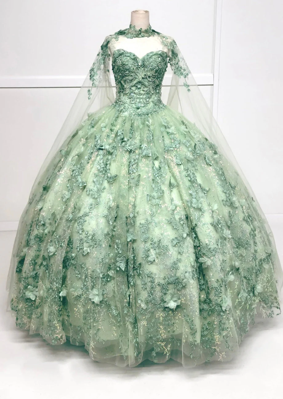 Chicas HF3067 Printed Quinceañera Royal BallDress Floral Floor-Length Tulle Dress - Image 6