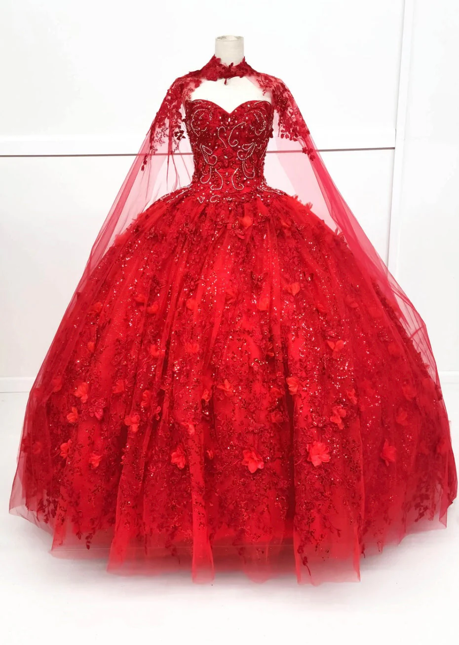 Chicas HF3067 Printed Quinceañera Royal BallDress Floral Floor-Length Tulle Dress - Image 7