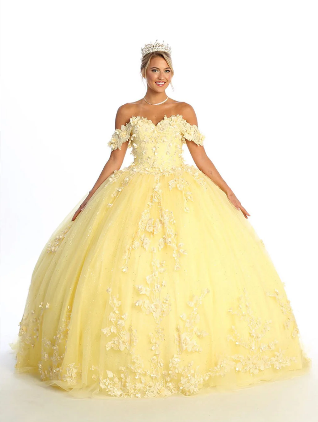 Chicas HF3074 Printed Glitter Emerald BallDress Floral Floor-Length Tulle Dress - Image 4