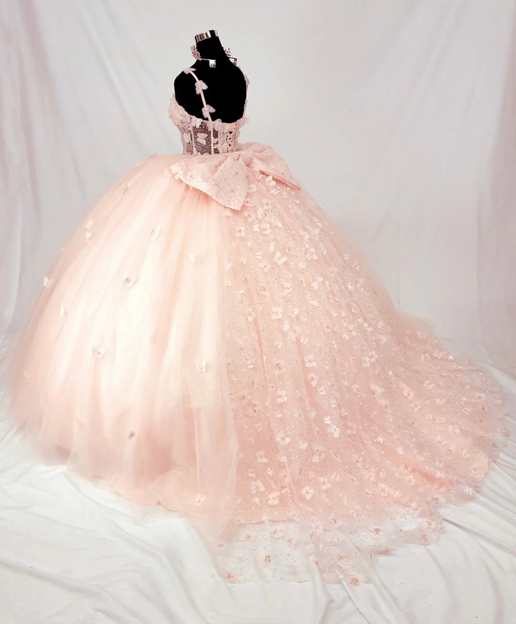 Chicas HF3107 Romantic Printed Blush BallDress Butterfly Floral Tulle Dress - Image 3