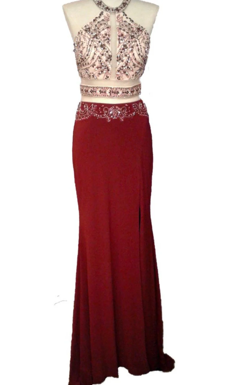 Chicas CR7001 Prom Black Two-Piece Halter Long Fabric Dress - Image 2